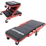 Mechanic Creeper 36 Inches 2 Modes Z Seat 340 lbs Capacity, Foldable Garage Chair Adjustable Rolling Folding with 6 pcs Wheels Roller, Lay Down or Sit, Under Car, Auto Repair Red Black Man Gift