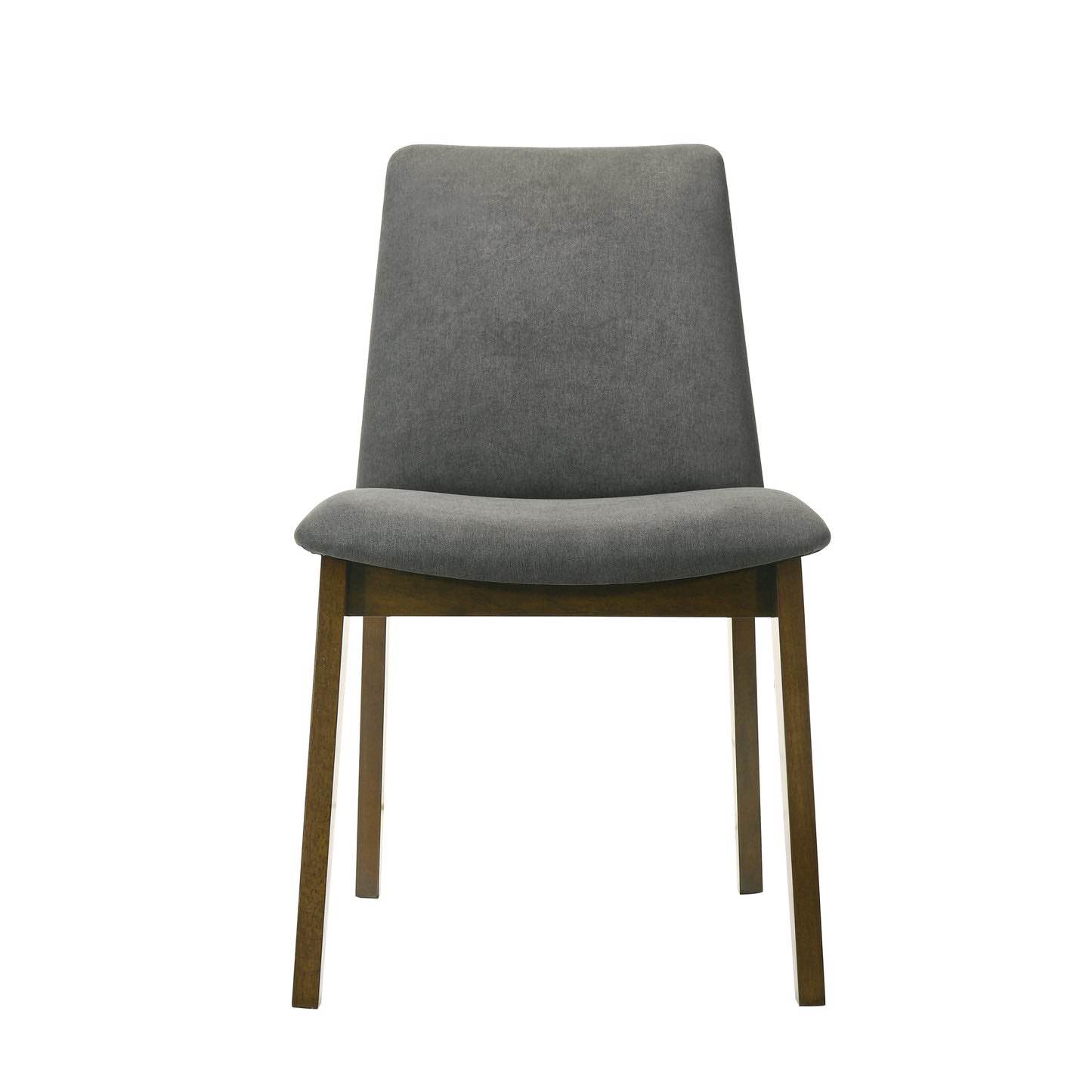 brown wooden dinning chair and bench with grey linen cover