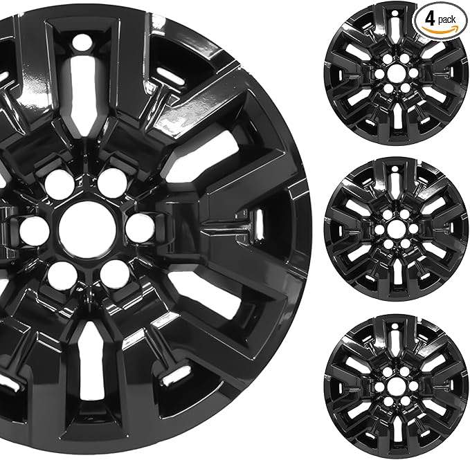 17" Gloss Black Wheel Skins Compatible with Nissan Frontier SV (2022-2024) | Durable ABS Plastic Cover Hubcap | Fits Directly Over OEM Wheel