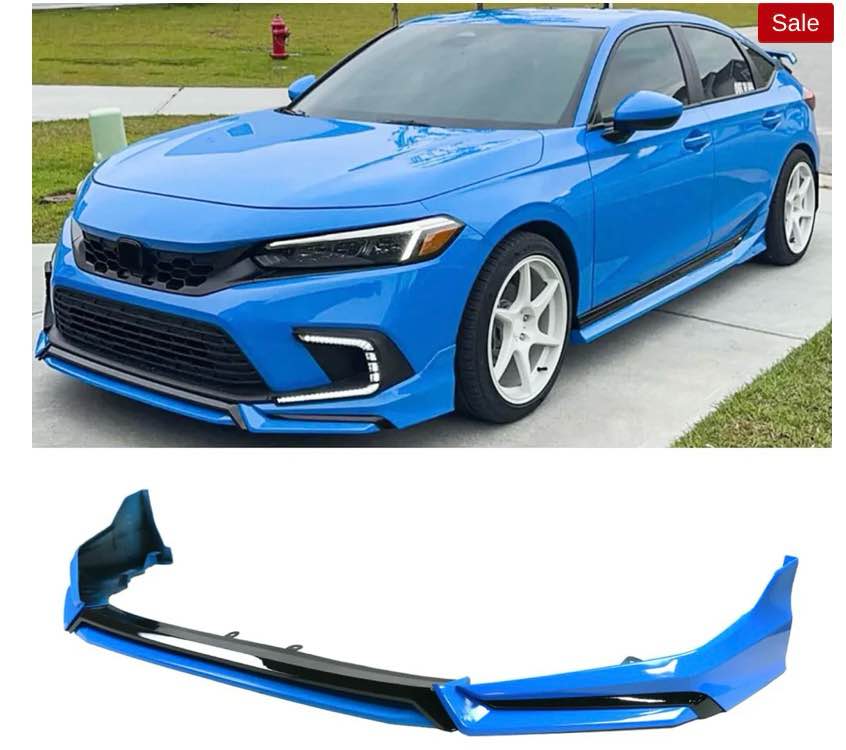 Front Lip Compatibility with 2022-2024 Civic Yofer Style Front Bumper Chin Lip Splitter Spoiler Kit Black Boost Blue