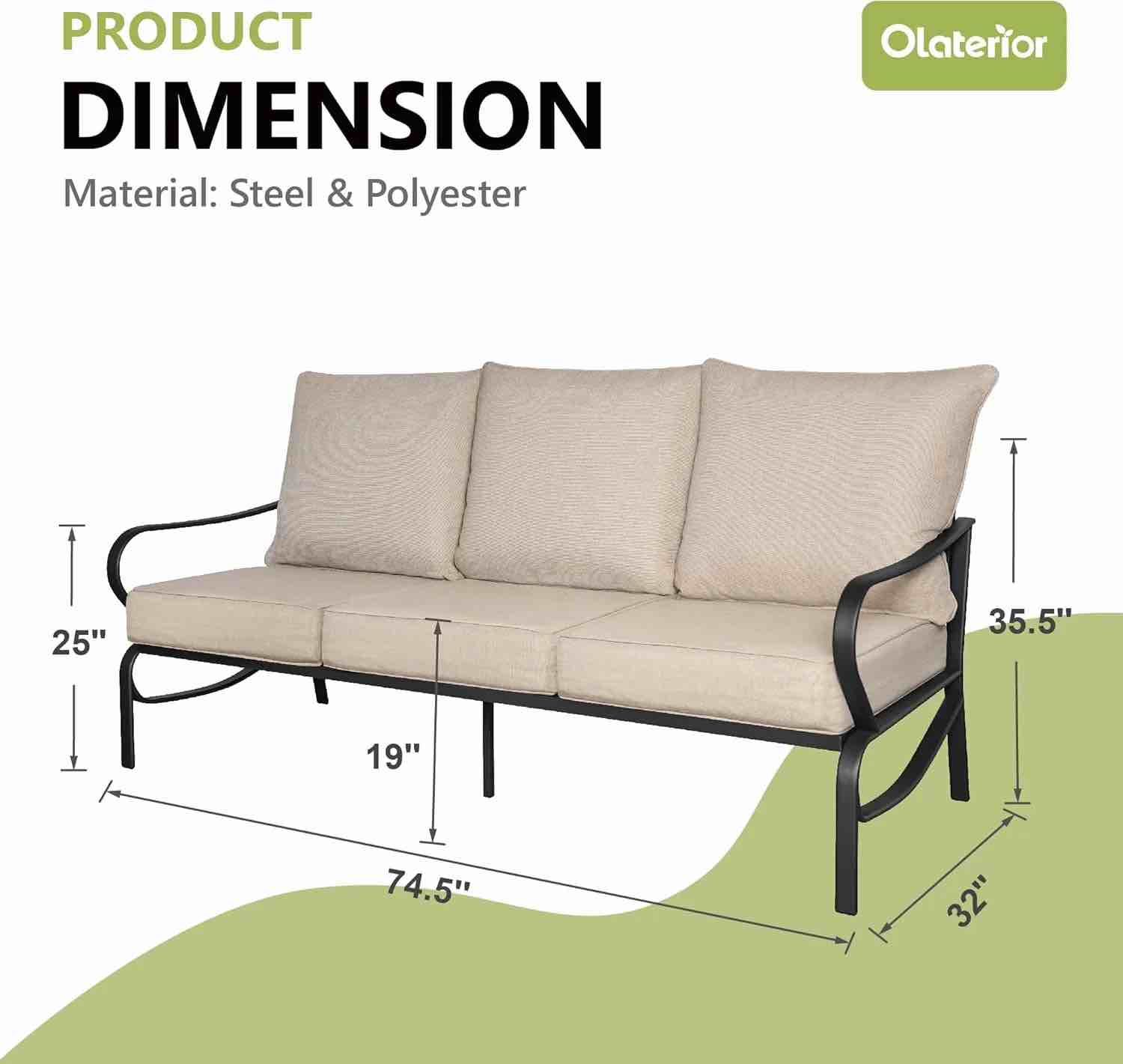 Olaterior Patio Furniture Set, 3 Pieces, Metal color grey 