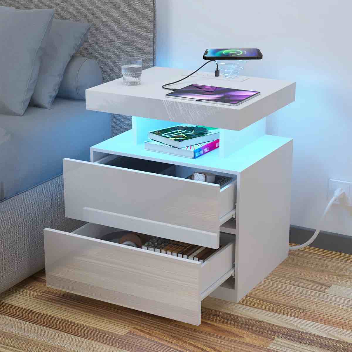 chappa manufactured wood nightstand with wireless charging station