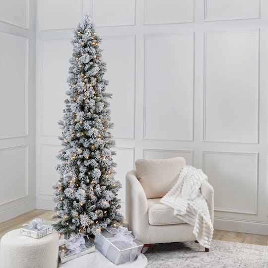 prelit slim pencil Chrismas tree warn white led lights full branches