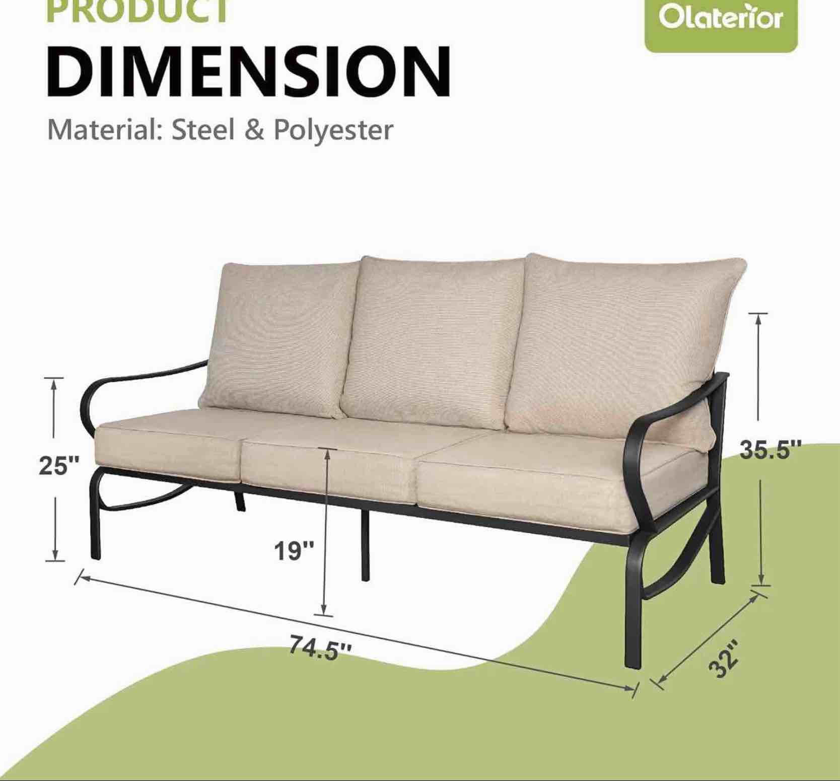 Olaterior Patio Furniture Set, 3 Pieces, Metal color grey