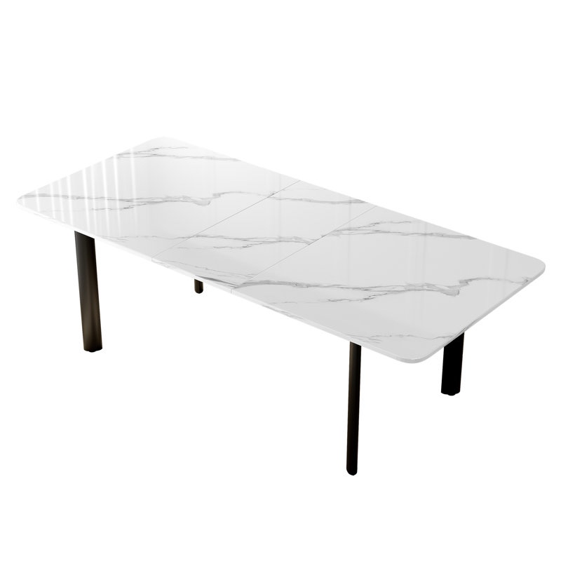78.7 in white marble pattern rectangular extendable modern dining 
