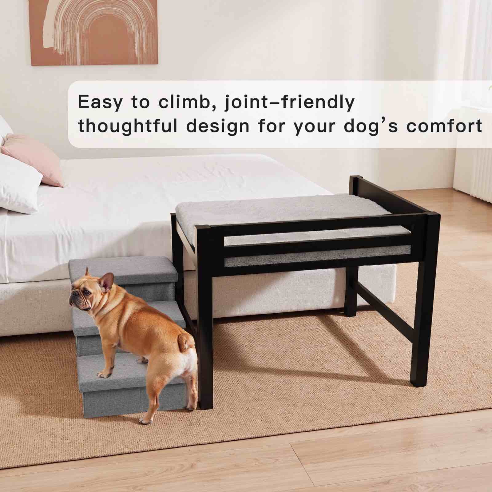 bedside dog bed with stairs and mattress elevated wooden pet bed