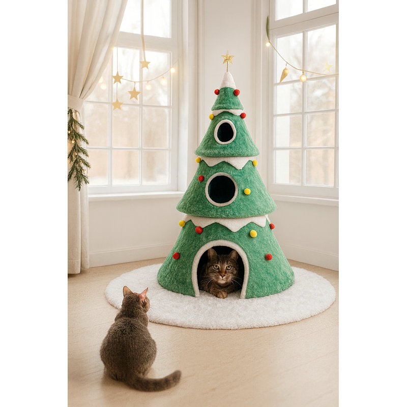 56 h cat Christmas tree w condos & tree skirt