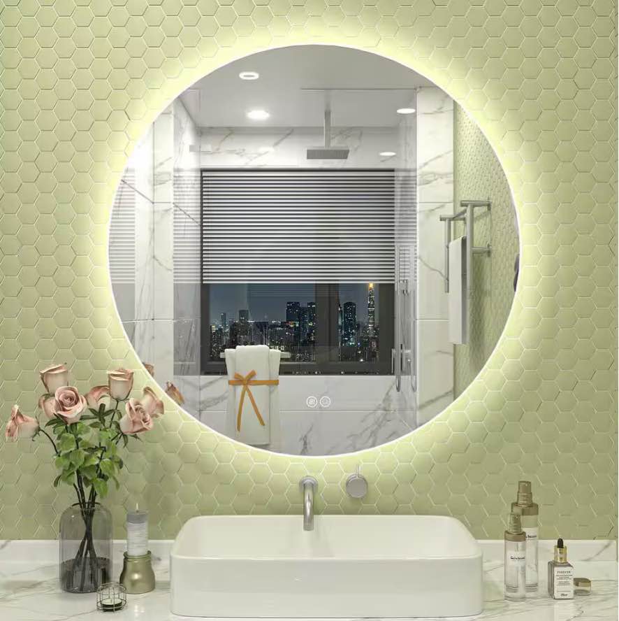 Aevar UL certified led anti fog tempered glass round bathroom 