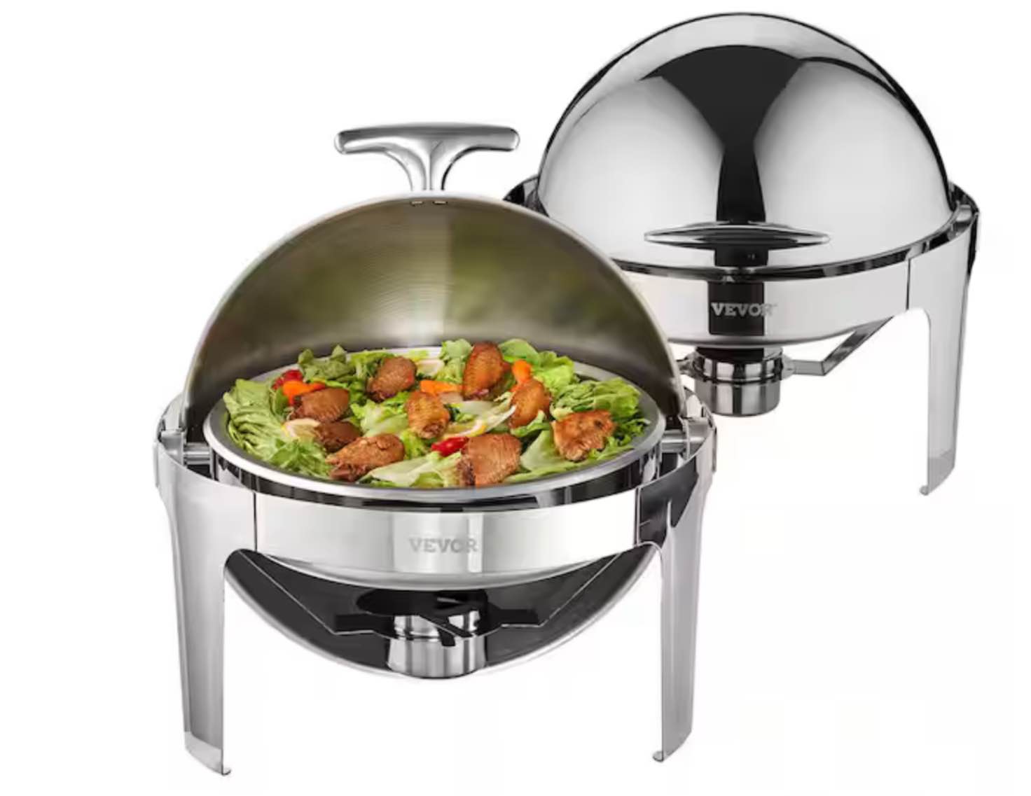 Roll Top Chafing Dish Buffet qt. Stainless Steel Chafer with 2 Full Size Pans Round Chafing Dishes