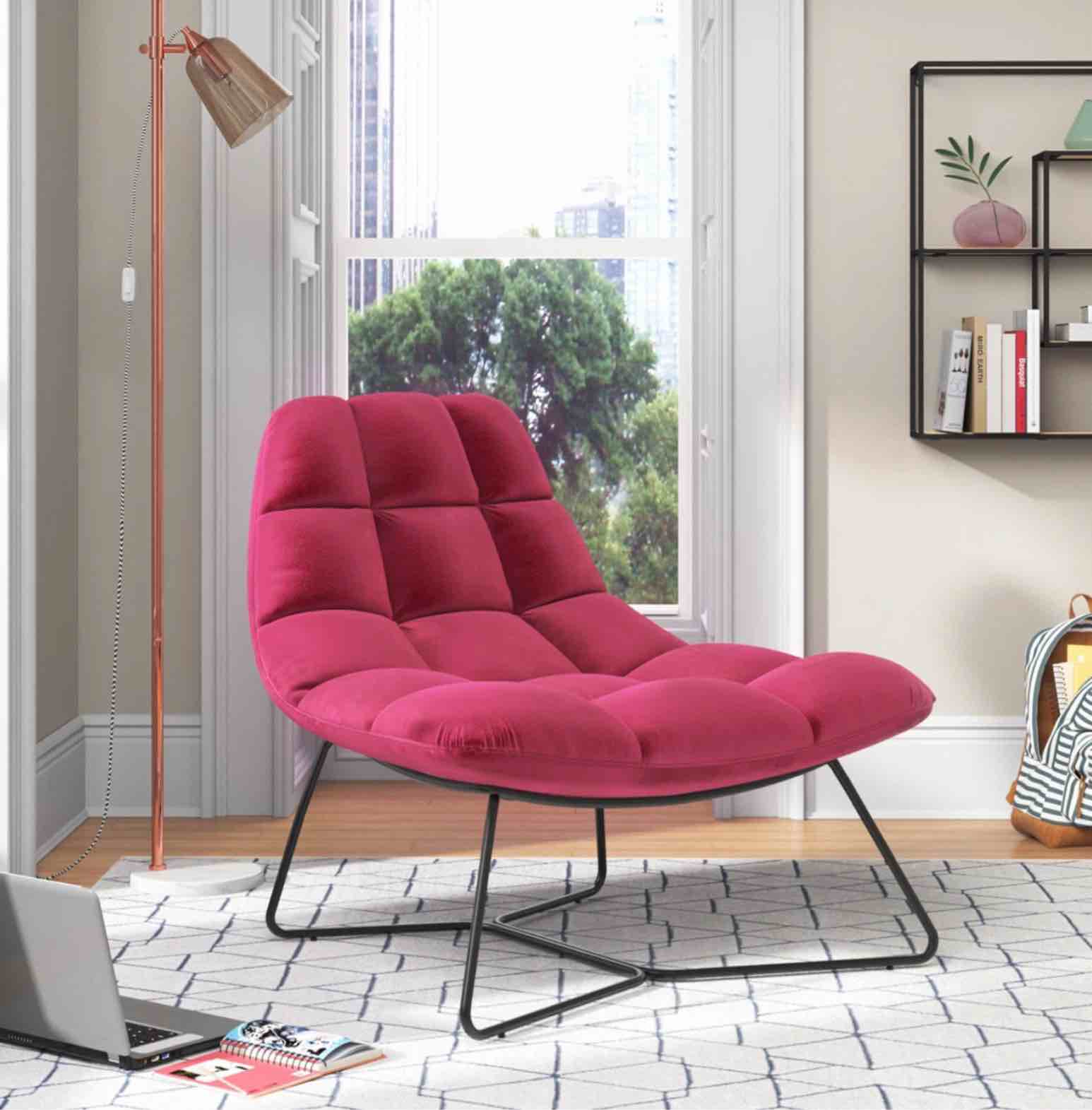 38.98" Wide Tufted Velvet Lounge Chair with Metal Sled Base