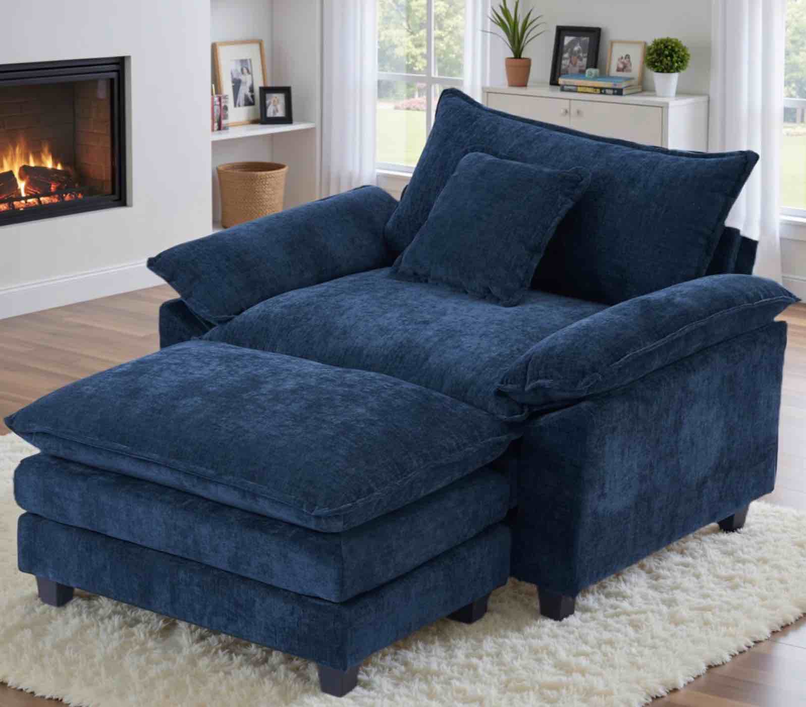 chenille oversize chair with ottoman-43 W comfy Accent chair