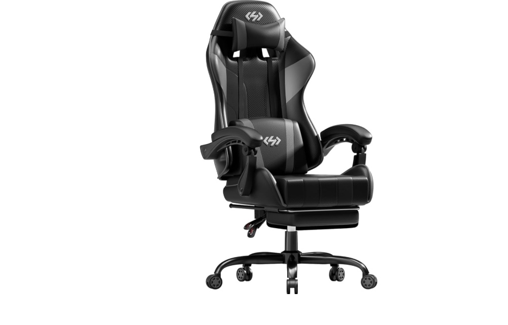 gaming chair, work chair, desk chair, for pc, telework, includes headrest & lumbar support, height adjustable, reclining type, interlocking armrest, pocket coil, ottoman, perfect for work(dy-yp07-bkgy)