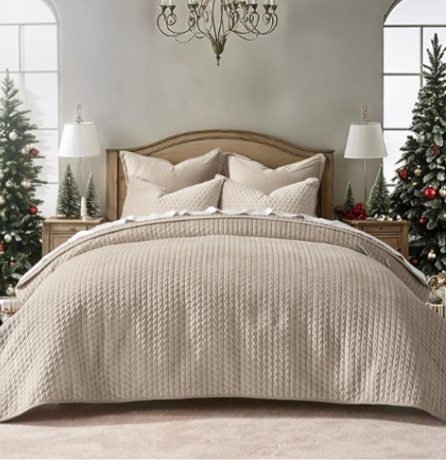 Cross - stitch velvet Quilt set 3 pieces