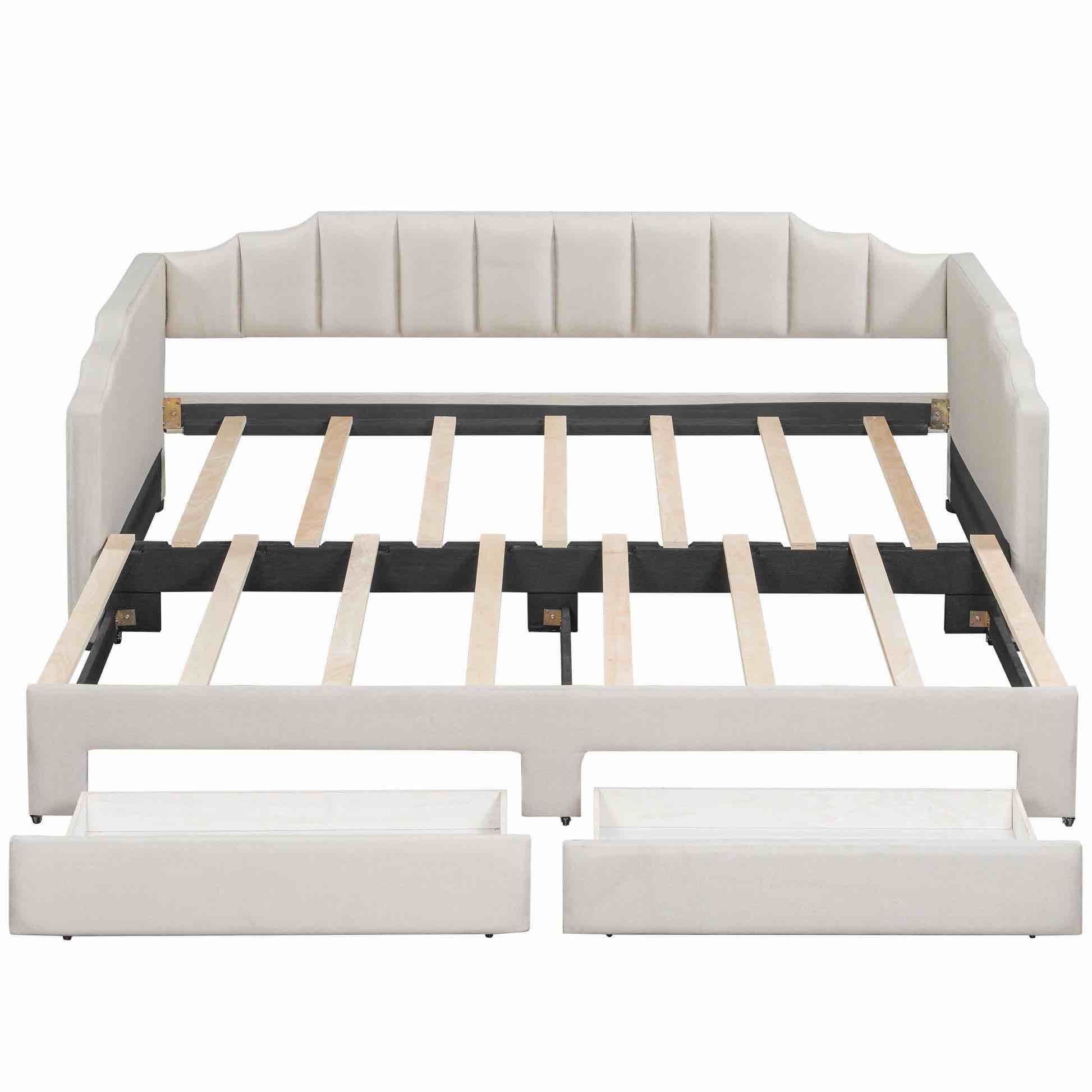 upholstered daybed with 2 drawers beige