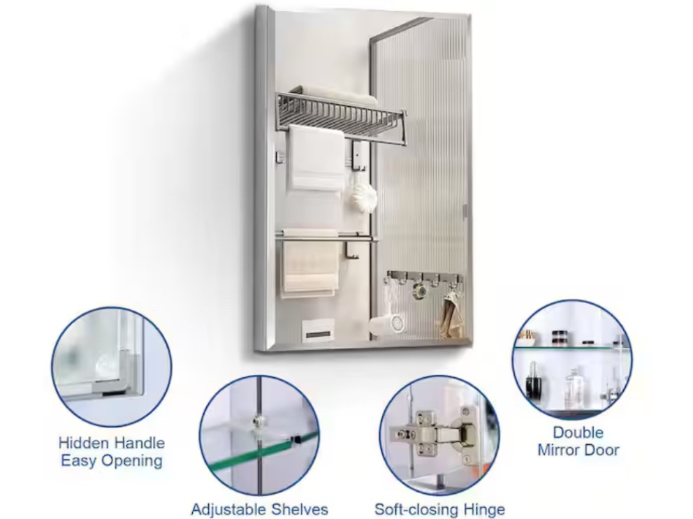 Rectangular Aluminum Medicine Cabinet with Mirror