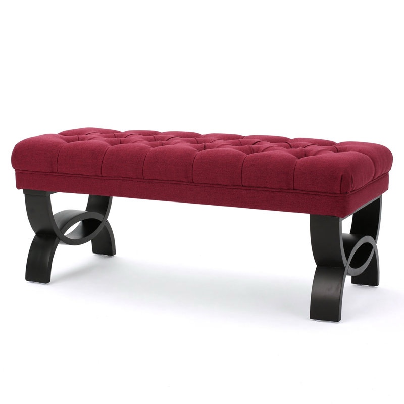 Beene upholstered tufted bench with birch wood legs 