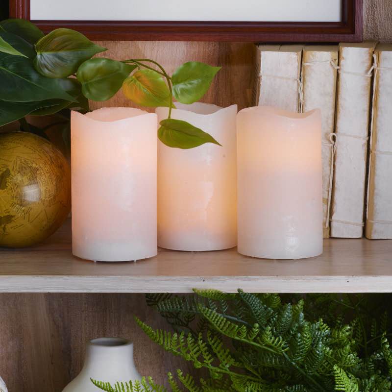 Mikasa wavy top led unscented wax flickering led pillar candles 4 pieces 
