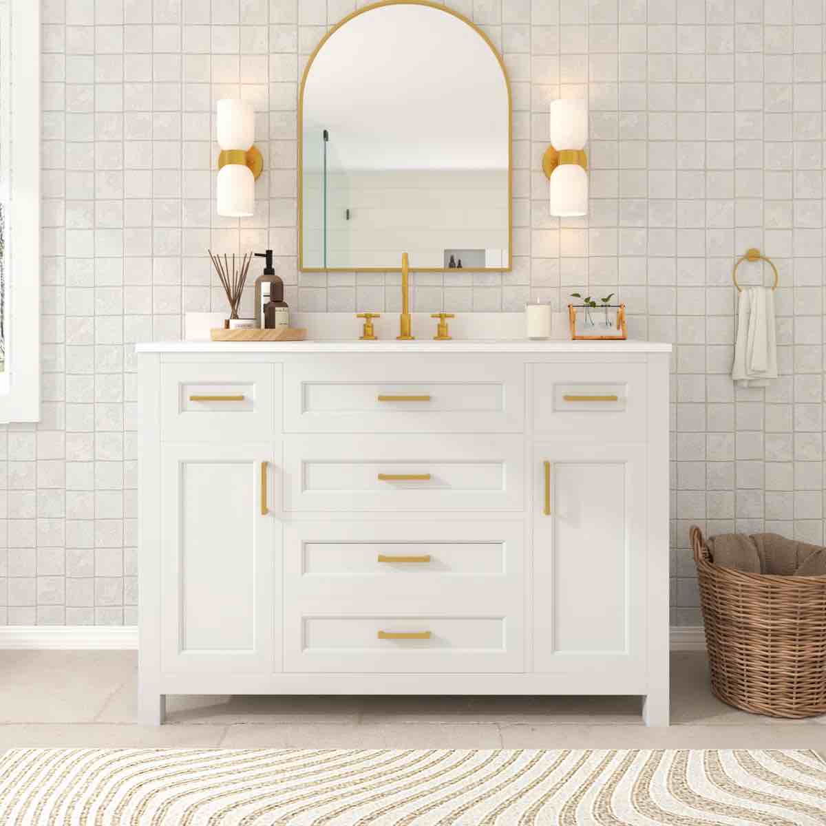 48'' Fully Assembled Single Bathroom Vanity with Ceramic Sink and Backsplash( White )Complete 