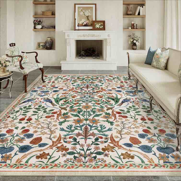 Guston machine washable floral area rug with non slip backing