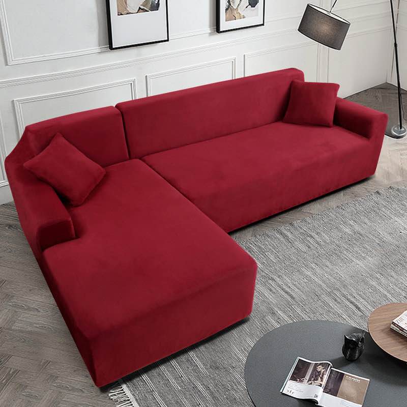 thick velvet L shaped sofa cover sectional sofa cover with 2