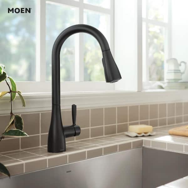 Pull down single handle kitchen faucet with deck plate and sprayers