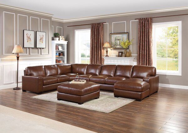Gabriel 6 piece genuine leather match sectional