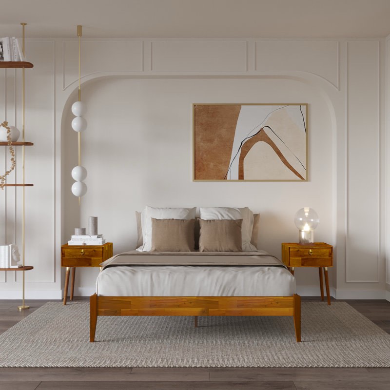 Finley solid wood platform bed without headboard mid century