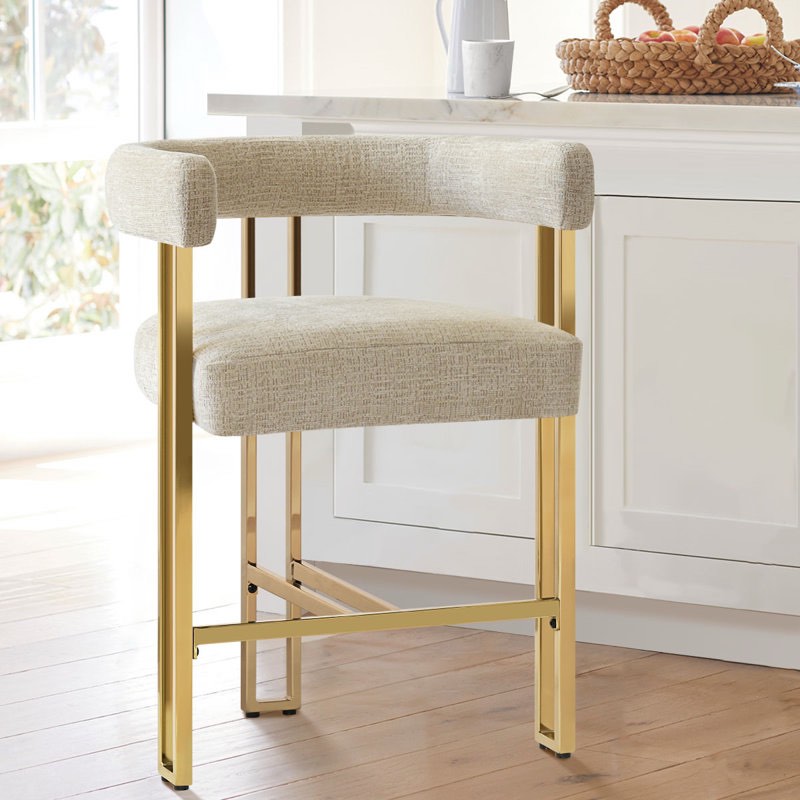 Rienna 25 upholstered gold chenille solid back counter stool