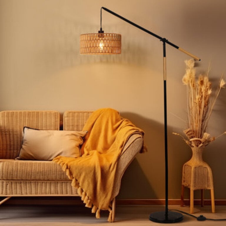 Aarzo 68 rattan arched arc flooor lamp