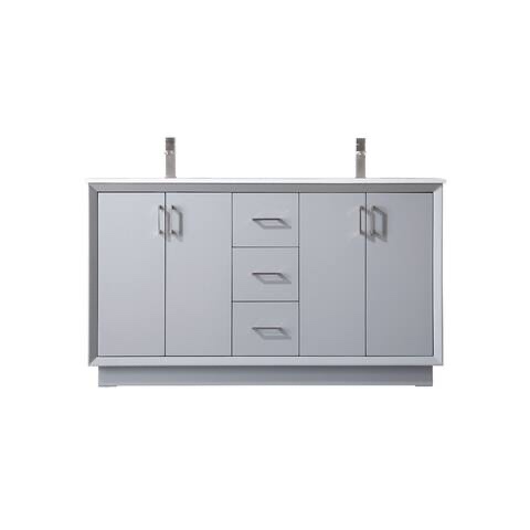 Hayes 60” Double Bathroom Vanity with Engineered Marble Top (color Grey)