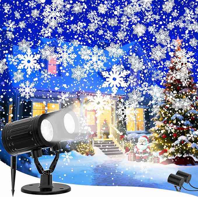 Christmas Snowflake Projector Lights Outdoor 2025 Upgraded Dual-Head Snowfall Led Lights with Timer