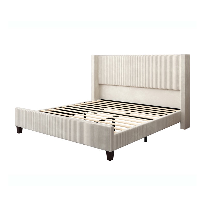 Wauseon Corduroy Upholstered Bed( Cream) king size