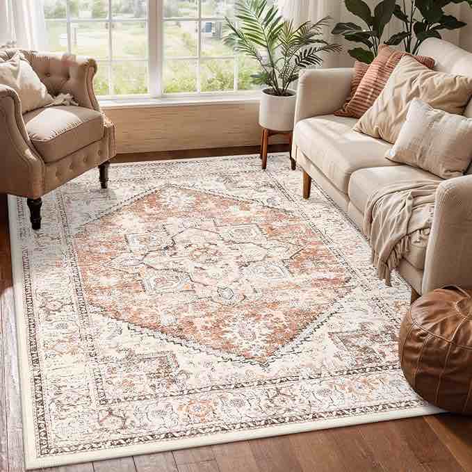medallion non slip washable rug (orange)