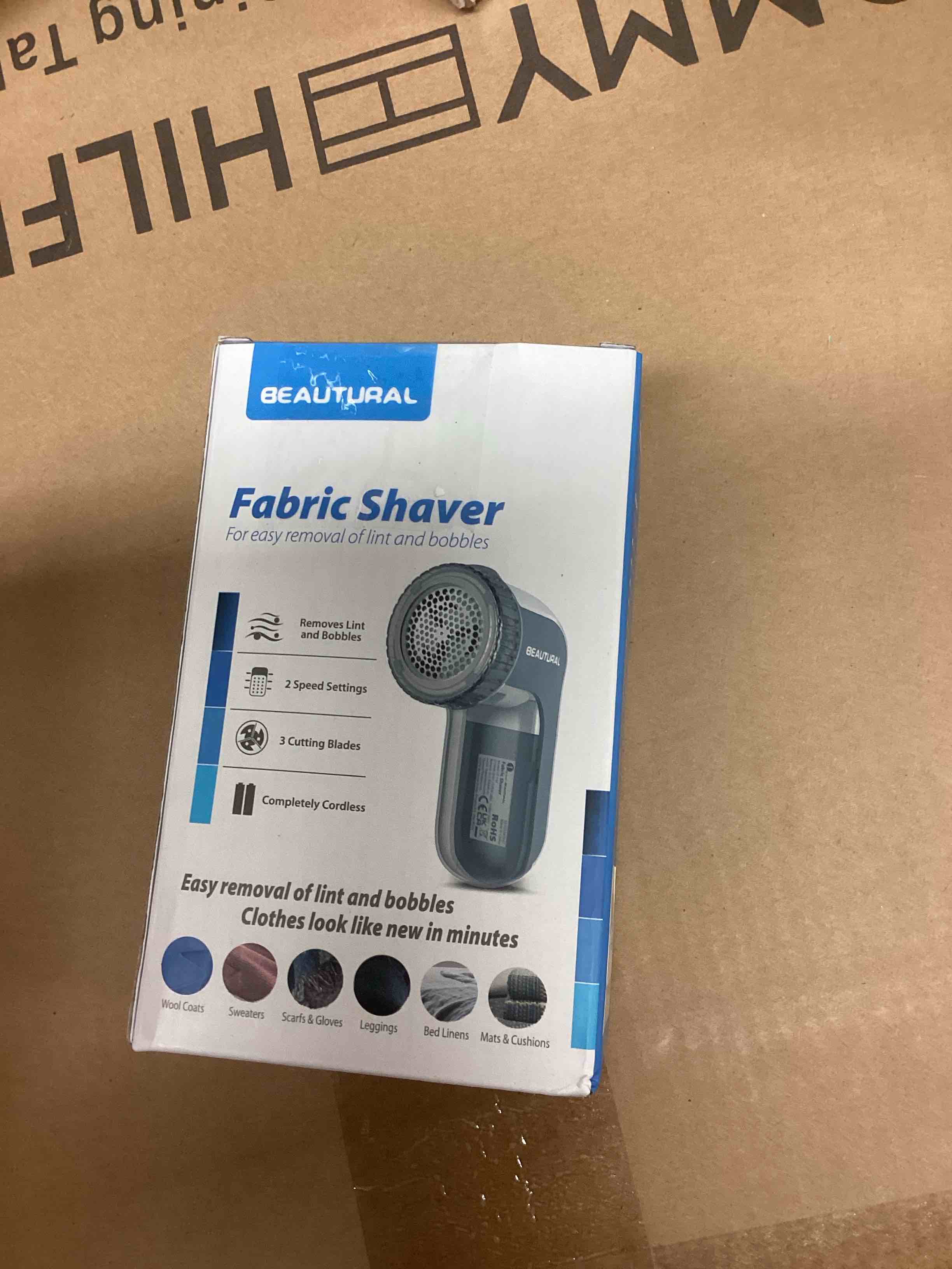 Condition photo showing As Is for BEAUTURAL Fabric Shaver and Lint Remover, Sweater Defuzzer with 2-Speeds, 2 Replaceable Stainless Steel Blades, Battery Operated, Remove Clothes Fuzz, Lint Balls, Pills, Bobbles Gray Gray Standard
