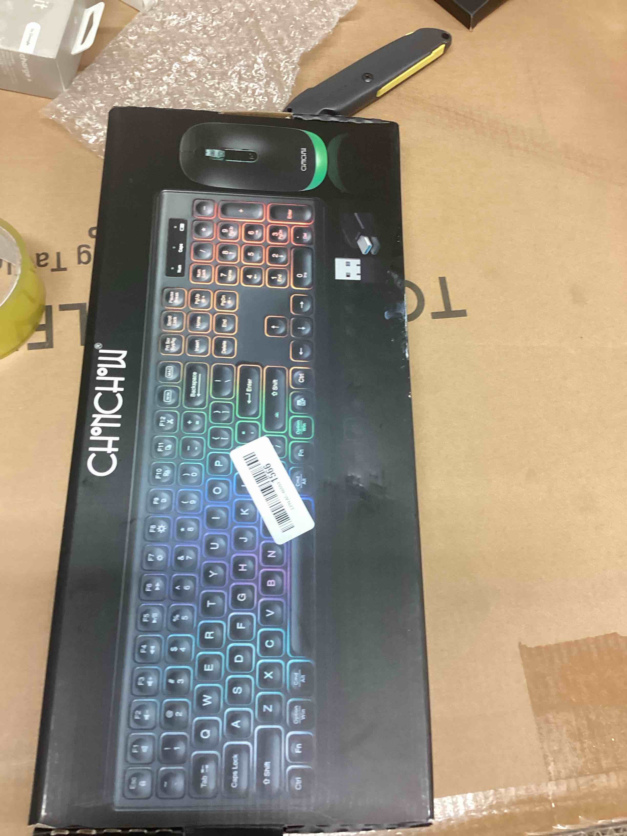 Condition photo showing As Is for Wireless Keyboard and Mouse Combo, Rechargeable Rainbow LED Light Up Wireless Keyboard and Mouse 2.4GHz Quiet Mouse and Keyboard for Mac, Windows, Laptop, PC Xbox PS4 PS5 (Office/Gaming)