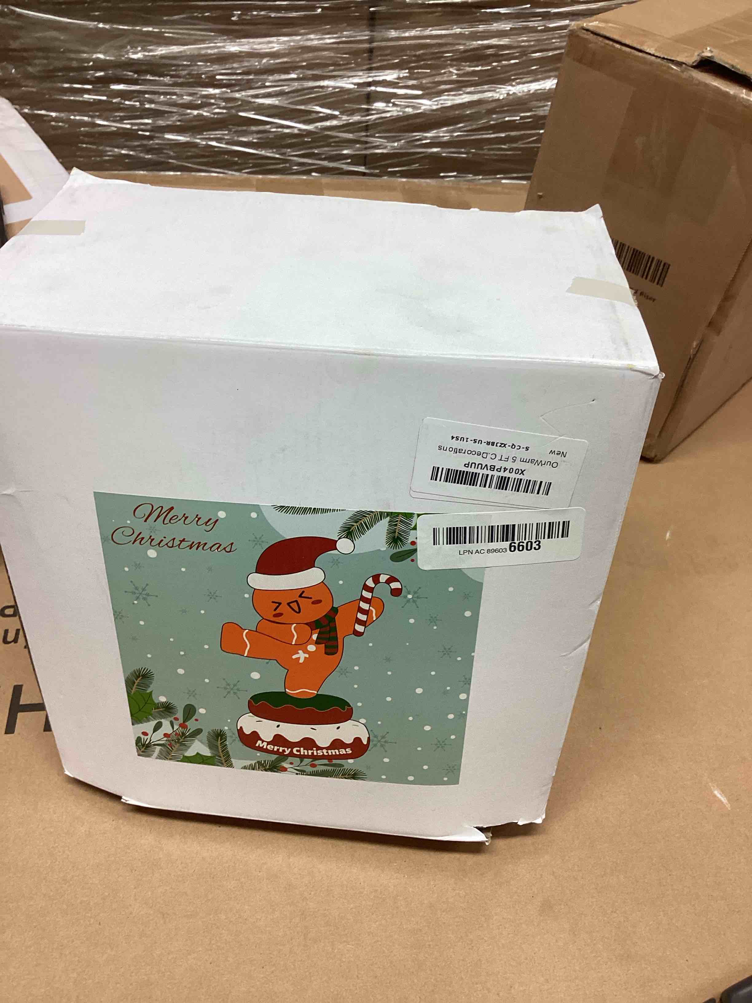 Condition photo showing As Is for OurWarm 5 FT Christmas Inflatable Outdoor Decoration, Rotating Christmas Inflatables Gingerbread with Candy Cane, Christmas Blow Up Yard Decorations with LED Lights for Outdoor Christmas Decorations