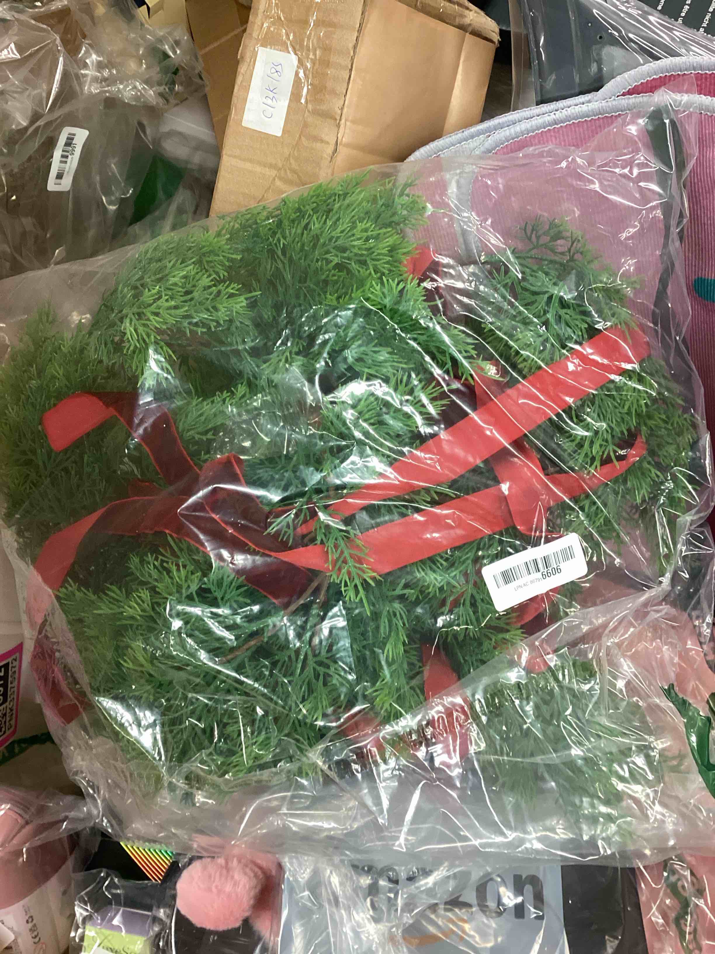 Condition photo showing New/Like New for 6 ft Christmas Cedar Garland with Red Bow, Artificial Lighted Pine Garlands with White Lights, Battery Operated Real Touch Artificial Faux Greenery for Stairs Holiday Indoor Outdoor Decor