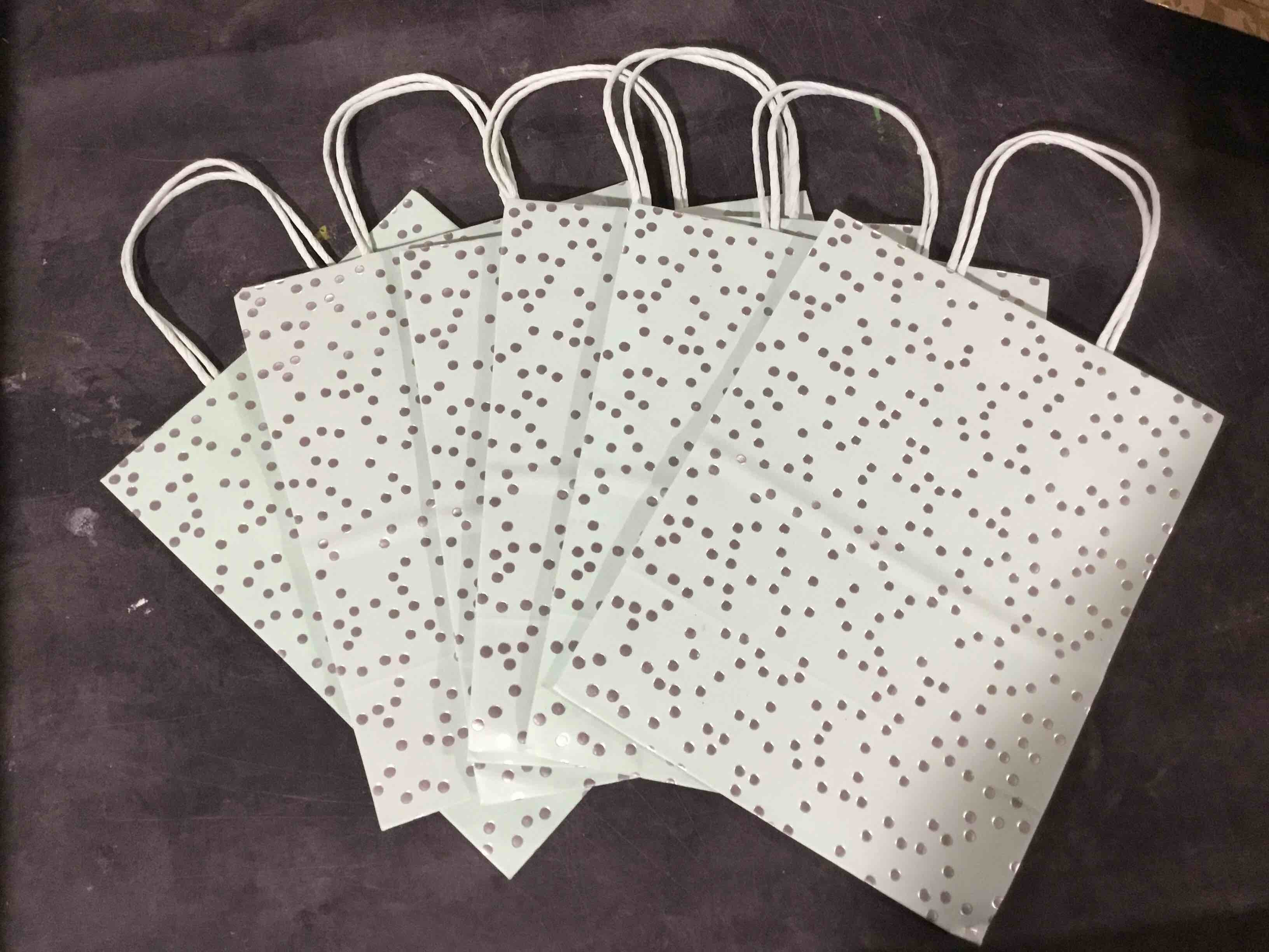 Pack of 6 Silver Dots Mint Small Gift Bag - Spritz™: Polka Dots, Classic Patterns, All Occasions, Paper, 9.75" x 7.75" x 4.75"