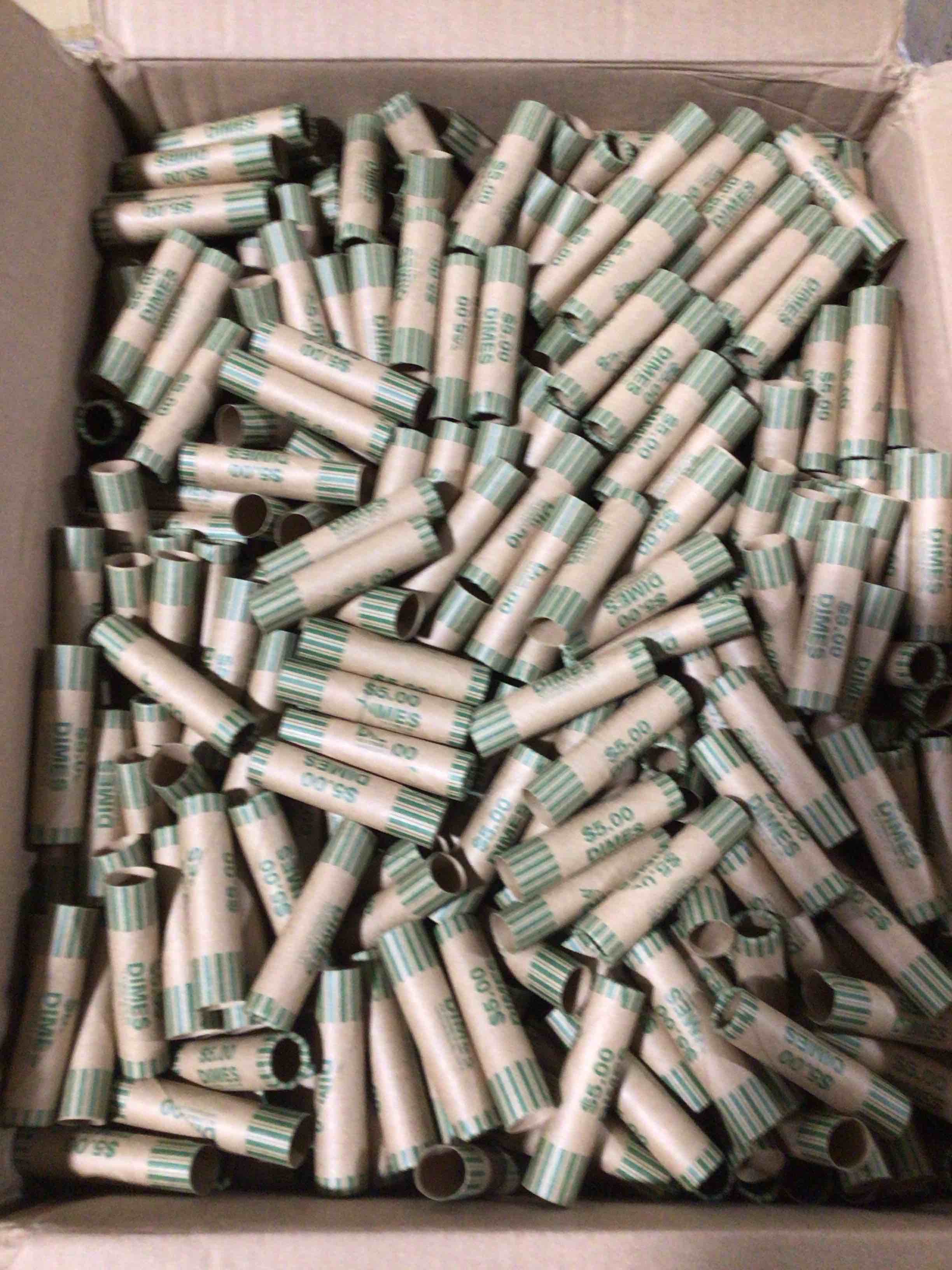 Tubular Coin Wrap - 10¢ Denomination - Durable, Burst Resistant, Crimped, Pre-formed - 57 lb Basis Weight - Paper - Green - 1000 / Box