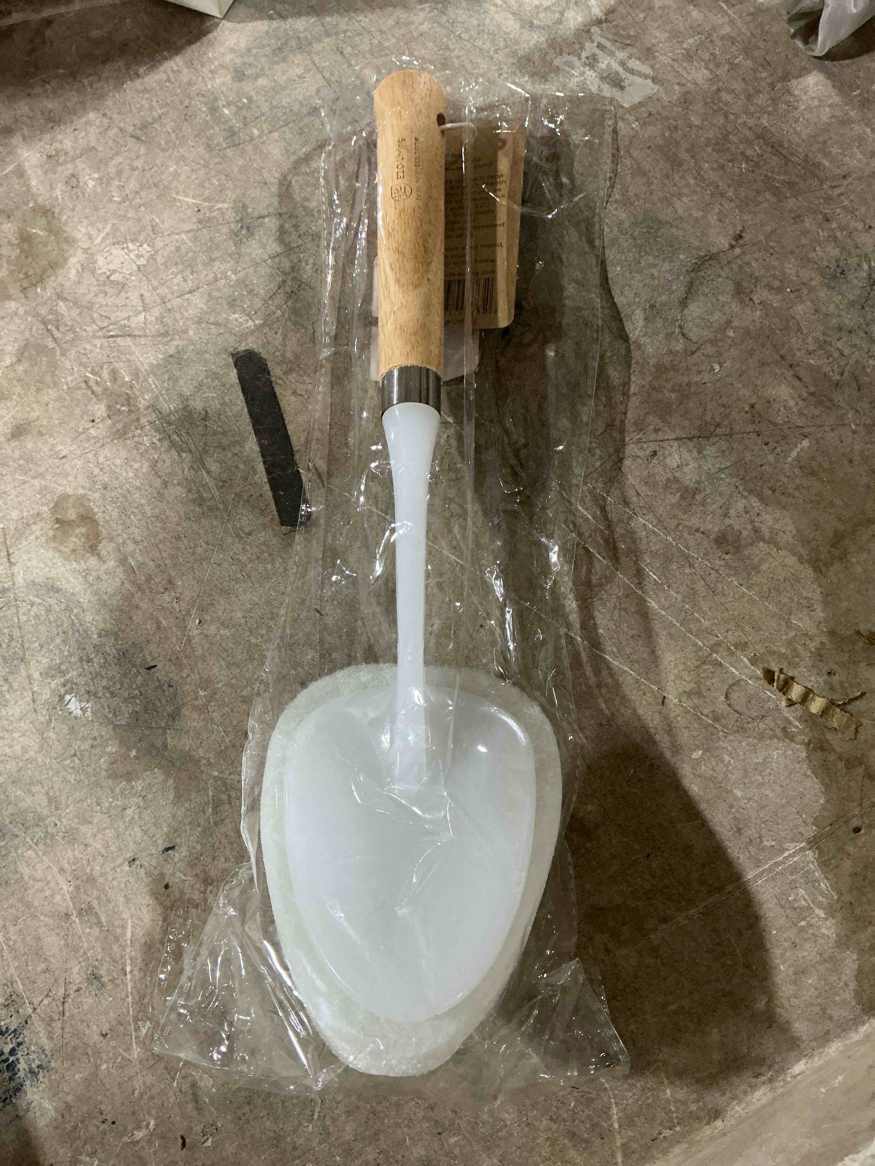 Sponge Cleaning Brush Long Wooden Handled EZO living Bottle Wash Food Scraper- Wet Cleaning Scrubber - Wash Dishes Pots Pans - for Kitchen Sink Bathroom Household - 1 PCS