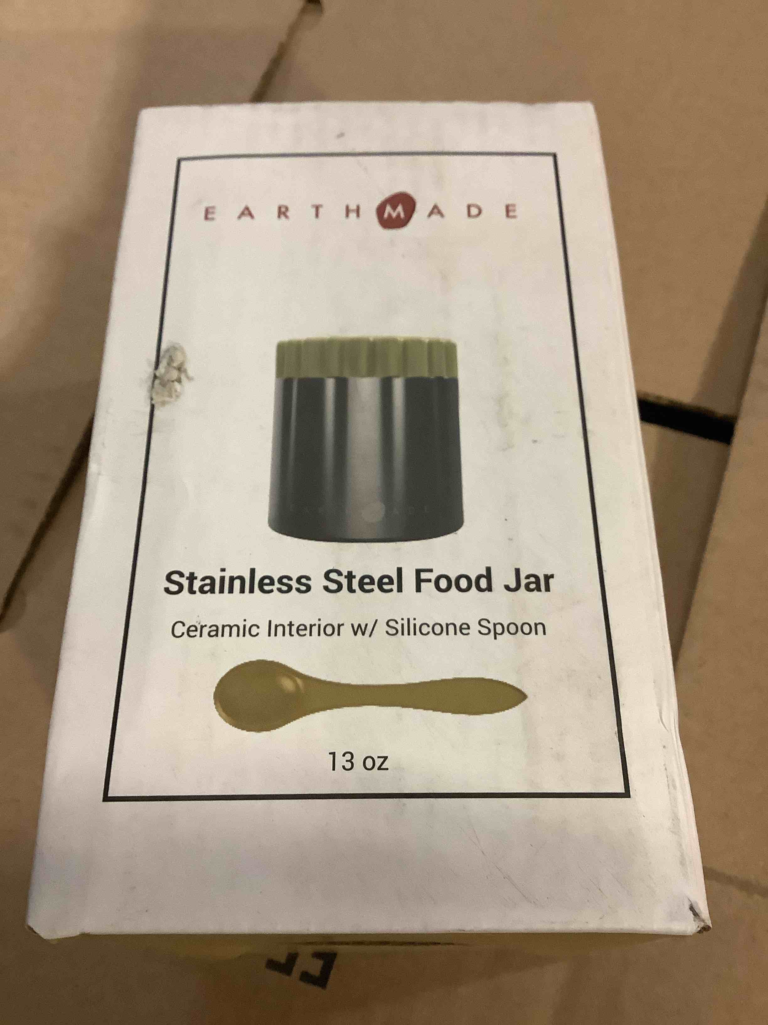 Earthmade Stainless Steel Insulated Food Jar,13 oz Food Thermos for Hot Soup & Cold Fruit, Ceramic Interior Food Container, Silicone spoon Eco-Friendly