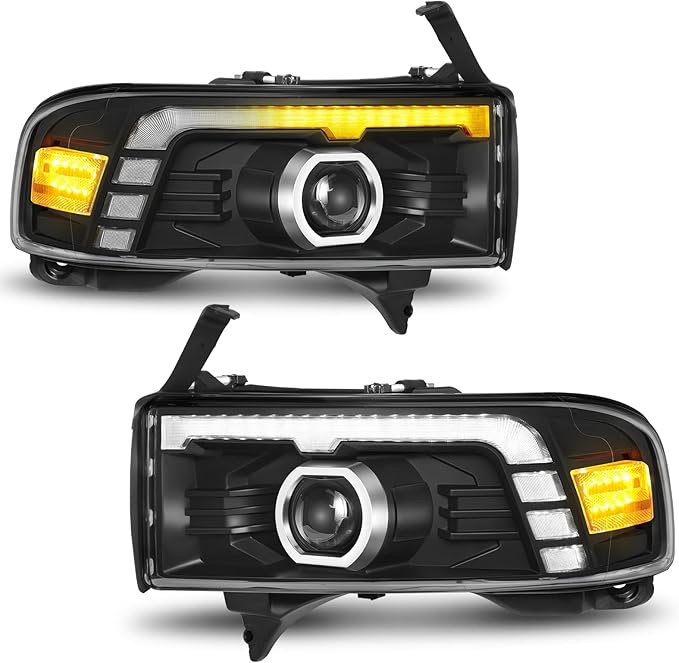 ELH 500% brighter Fit For 1994-2001 Dodge Ram 1500/1994-2002 Dodge Ram Pickup 2500 3500 LED Projector High/low Beam Headlight assembly - Sequential Turn Signal, Black Housing, Plug & Play