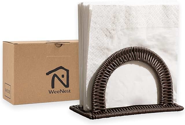 Paper Napkin Holder, Dinner Napkin Dispenser, Upright Rustic Tissue holder, Standing Tissue box, Resin Wicker, Dark Brown