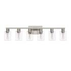 6-Light Bathroom Vanity Light, Brushed Nickel Vanity Lights for Bathroom, Bathroom Lights Fixtures Over Mirror, Large Vanity Light Over Mirror Modern Wall Sconce with Clear Glass Shade