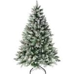 6’ GREEN FLOCKED CHRISTMAS TREE WITH WHITE LED COLOR LIGHTS