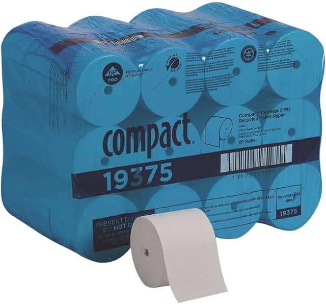 COMPACT 19375 2-Ply White Coreless Bath Tissue Toilet Paper - Pack of 36
