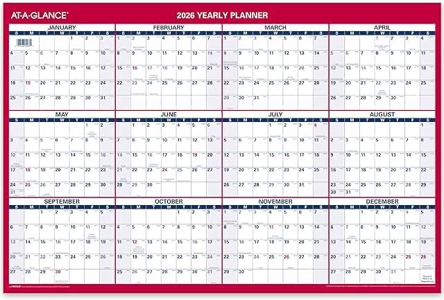 AT-A-GLANCE 2026 Vertical Horizontal Reversible Yearly Wall Calendar Large 24 x 36