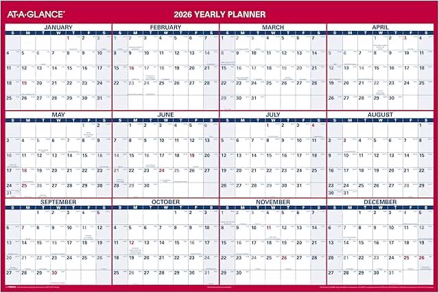AT-A-GLANCE 2026 Erasable Calendar, Dry Erase Wall Planner, 48" x 32", Extra Large, Vertical-Horizontal, Reversible (PM3262826)