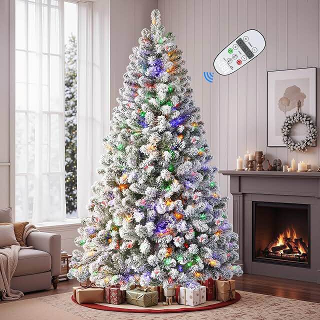 6’ Multi Color Pre Lit Flocked Christmas Tree