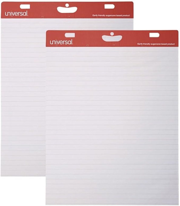 Universal UNV45602 27 in. x 34 in. Renewable Resource Sugarcane Based Easel Pads - Ruled, White (50 Sheets/Pad, 2 Pads/Carton)